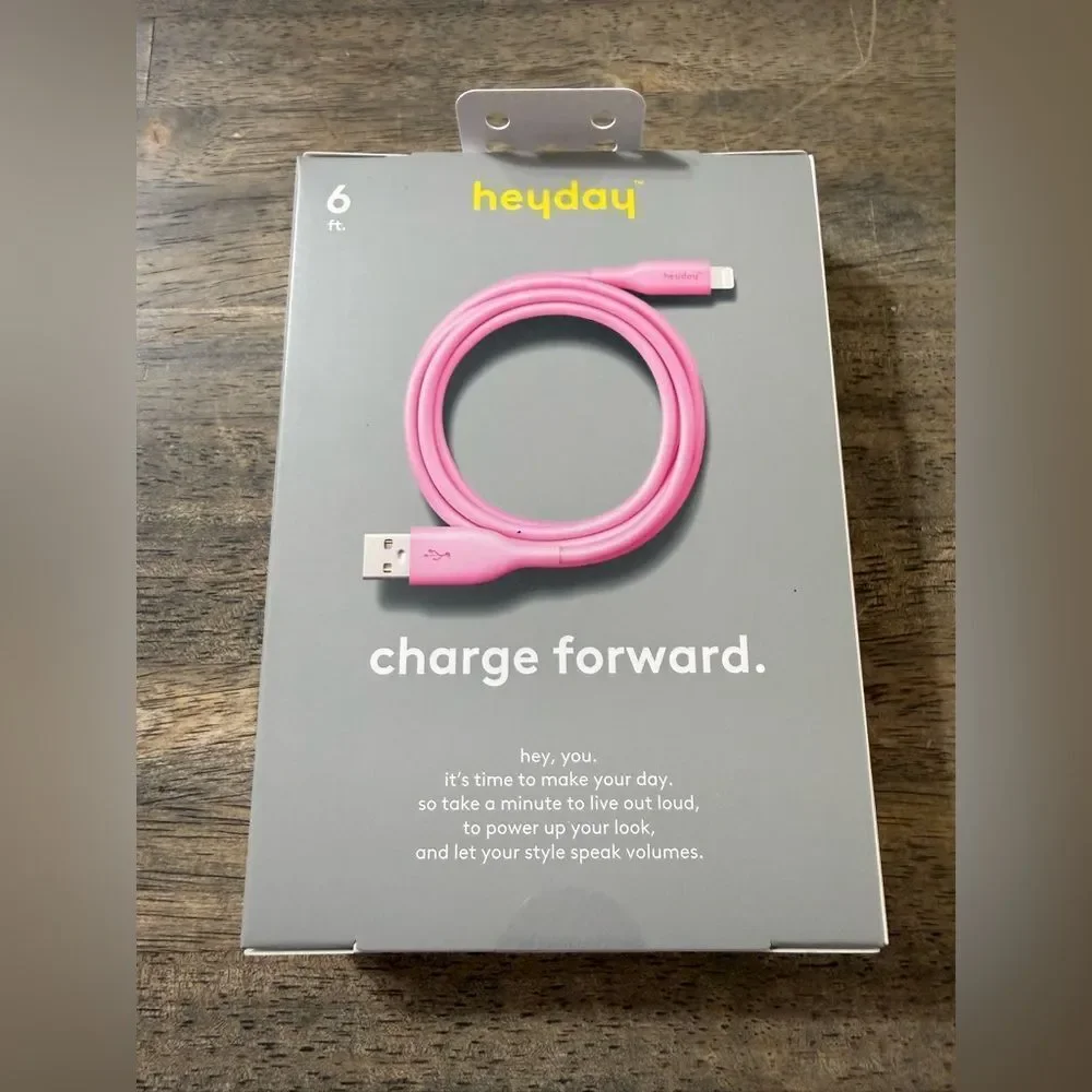 NEW- Heyday- Pink Lightning to USB-A Cable- 6ft